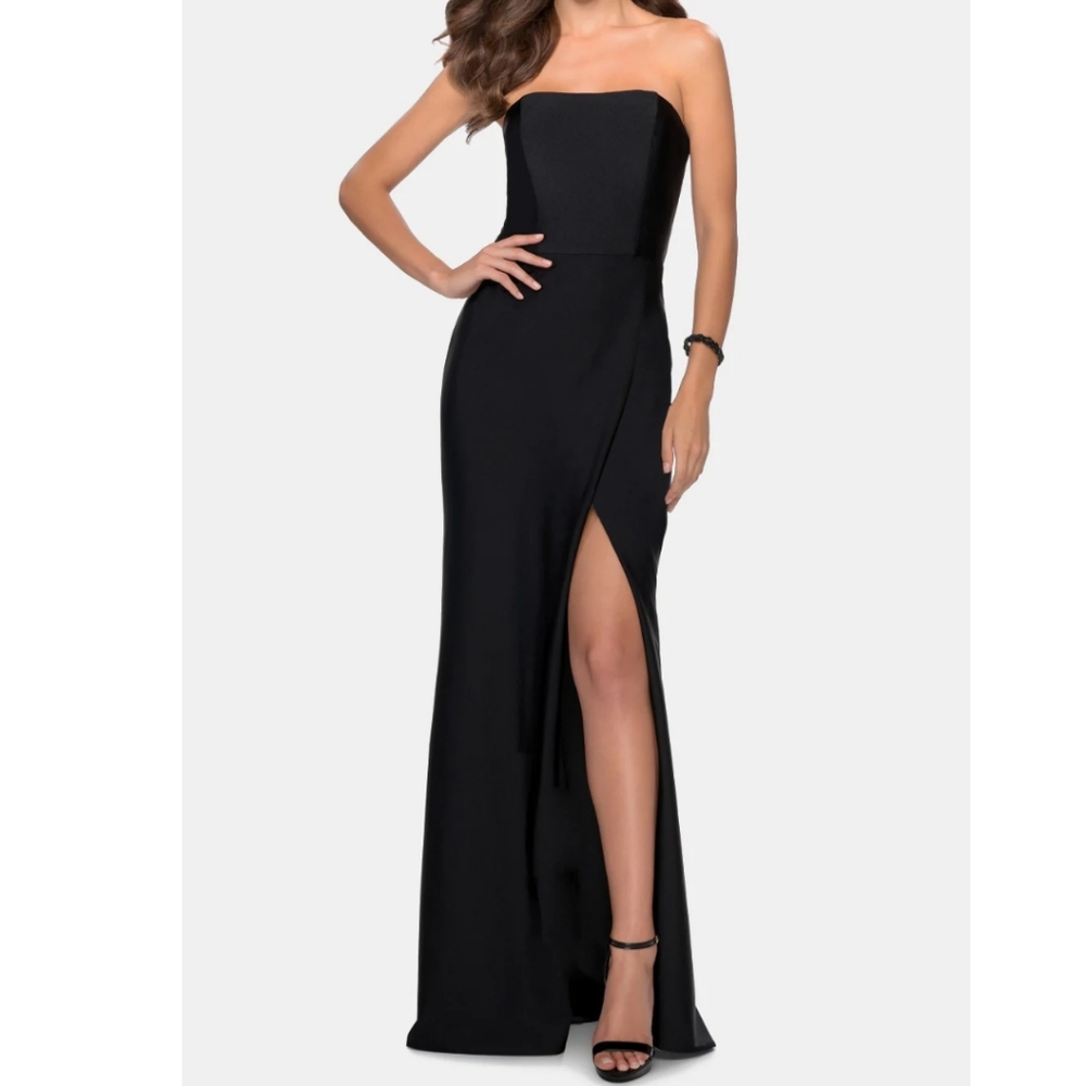 LA FEMME Black Strapless Gown, Size 2 NWT